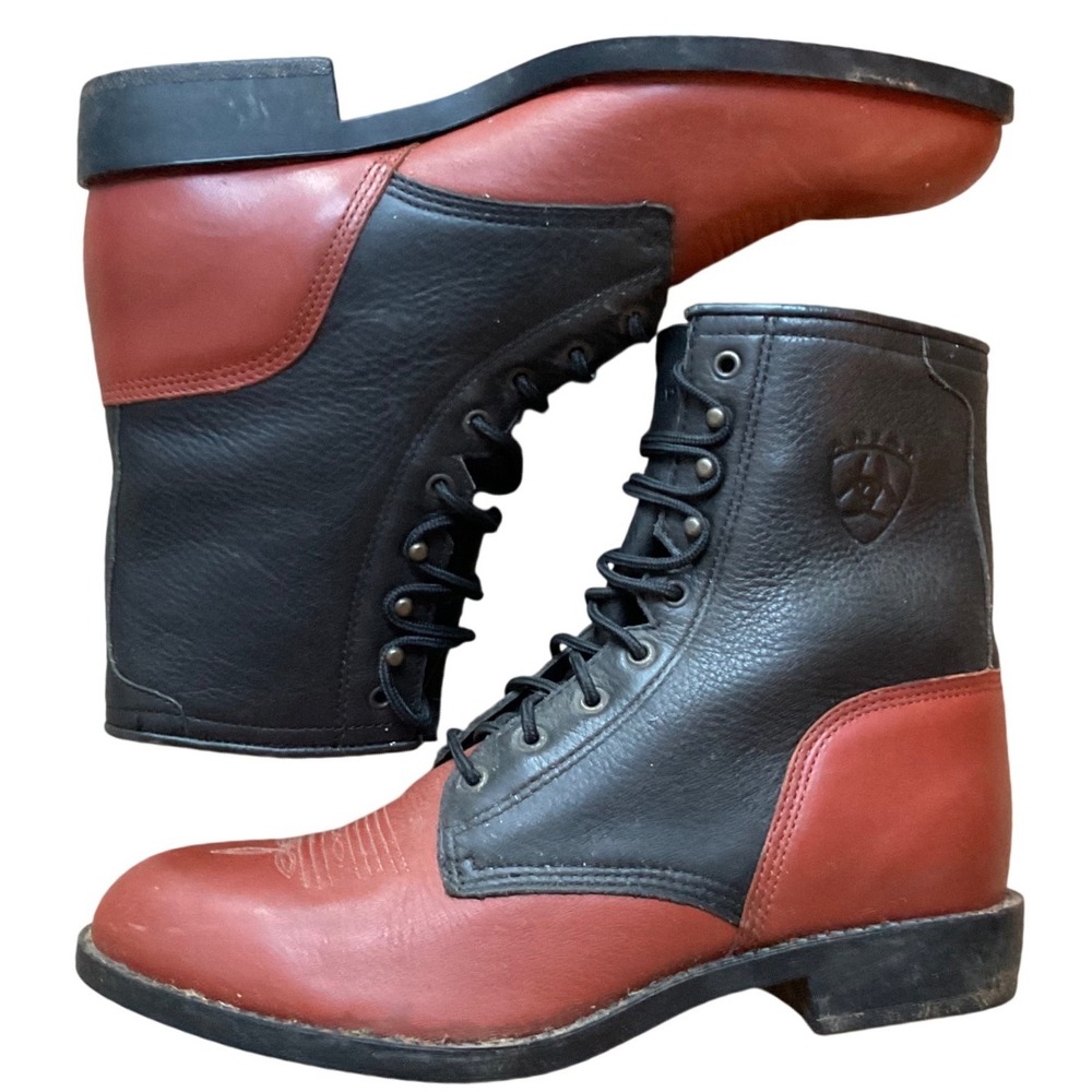 Vtg 90s Ariat Heritage Lacer Leather Packer Boots Roper Western Cowboy Sz 10
